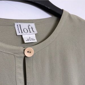 LOFT Silk Button Front Long Sleeve Blouse, Size 2